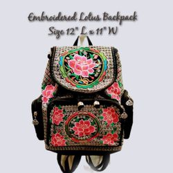  Hand Embroidered Floral Vintage Style Travel Backpack 