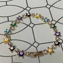 Evil Eye Multicolored Stars Bracelet 7”