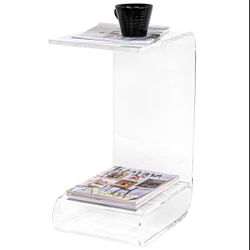 BEDOTO Acrylic End Table - G-Shaped End Tables For Living Room - Transparent Small Side Table Clear Nightstand For Bedroom Acrylic Side Table Clear Ta