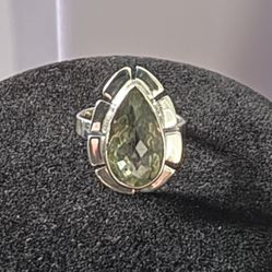 Sterling Silver Ring With Green Amethyst Gemstone