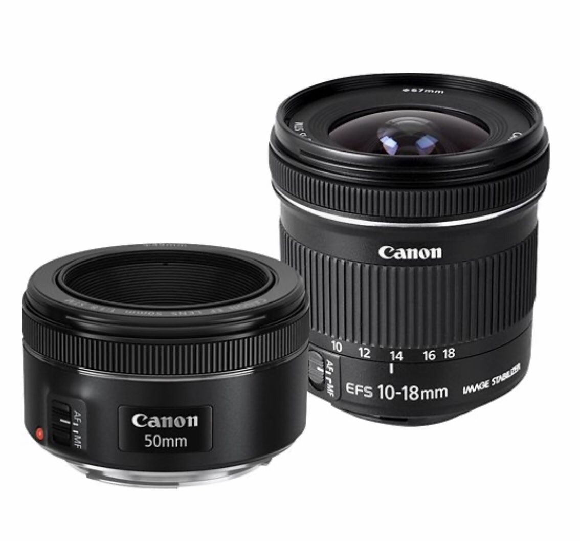 Canon - EF 50mm f/1.8 STM Standard Lens and EF-S 10-18mm F4.5-5.6 IS STM Ultra-Wide Zoom Lens Kit - black