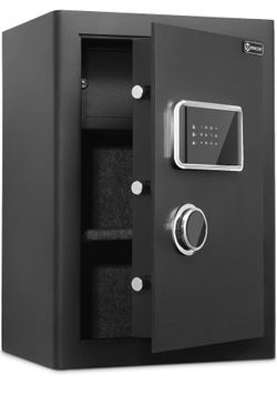 Secure Deluxe Home Security Safe with Dual Digital Keypad and Key Access, Removable Shelf, Interior Lock Box, and Alarm System