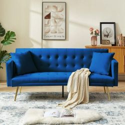 $120 Each Grey And Blue Velvet Futon Sofa Bed