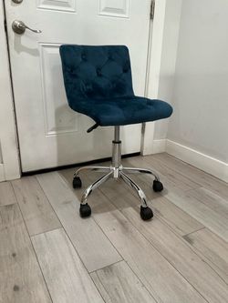 Teal Velvet Tufted Office Chair