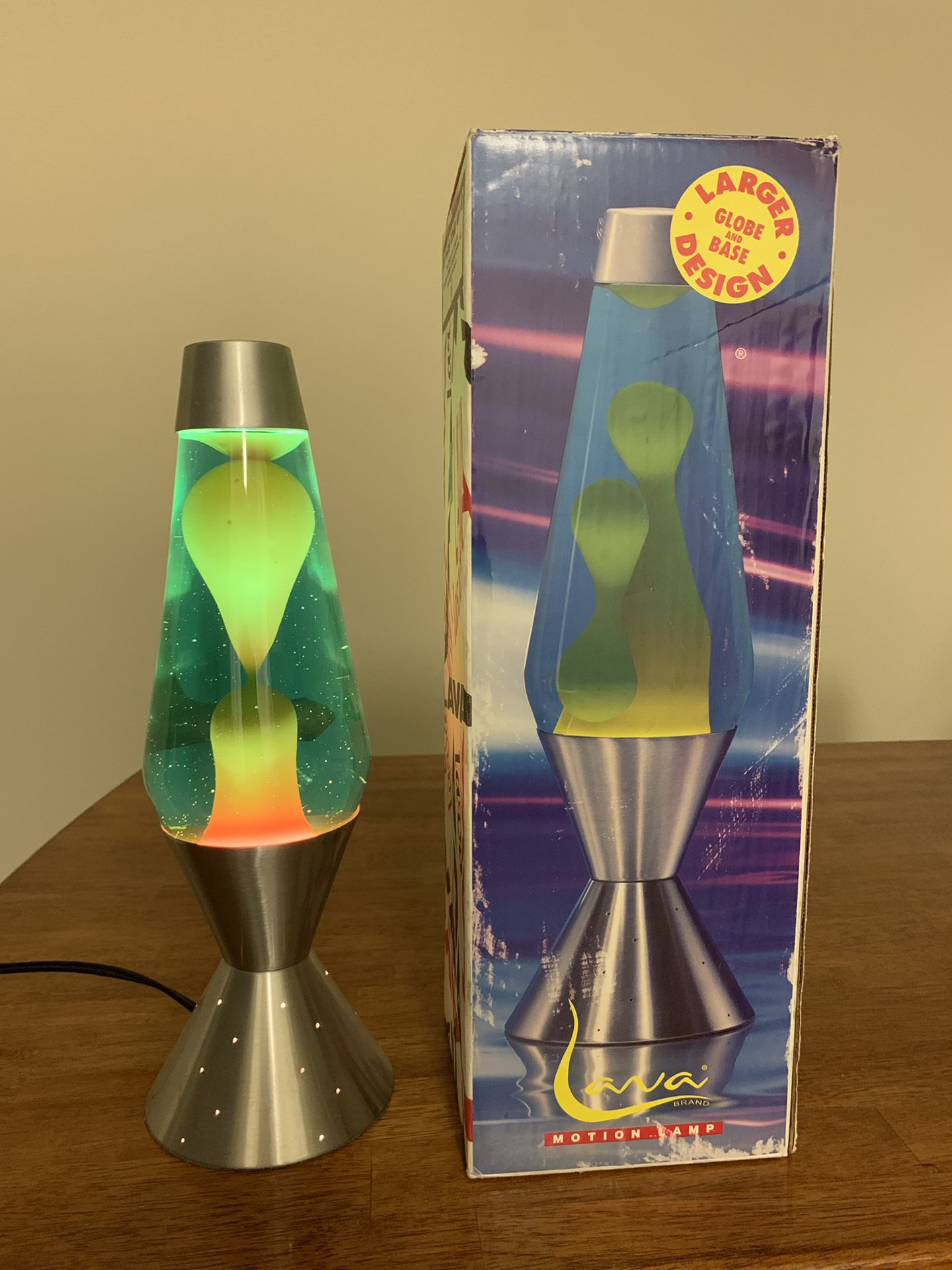 16.5” Lava Lamp Silver Blue water Yellow wax with bulb