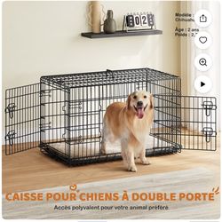 42.1" Foldable Metal Wire Pet Kennel Dog Crate with Divider and Pull-out Tray, Black