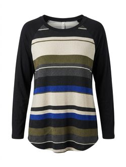 Celeste Striped Raglan Tunic Top w/ Faux Suede Elbow Patches