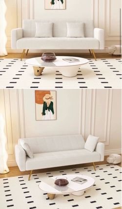 White Boucle 3-Seater Sofa with Gold Legs