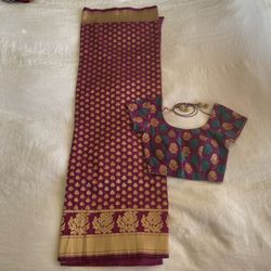 Indian Purple Gold Saree Set