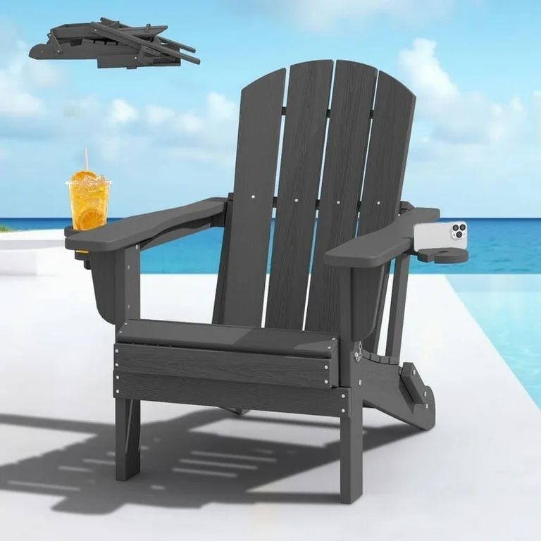 SERWALL Folding Adirondack Chair Set with Dual Cup Holders Phone