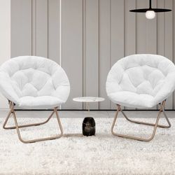 White- Set of 2 Folding Saucer Chair , Oversized Round Cozy Moon Chair