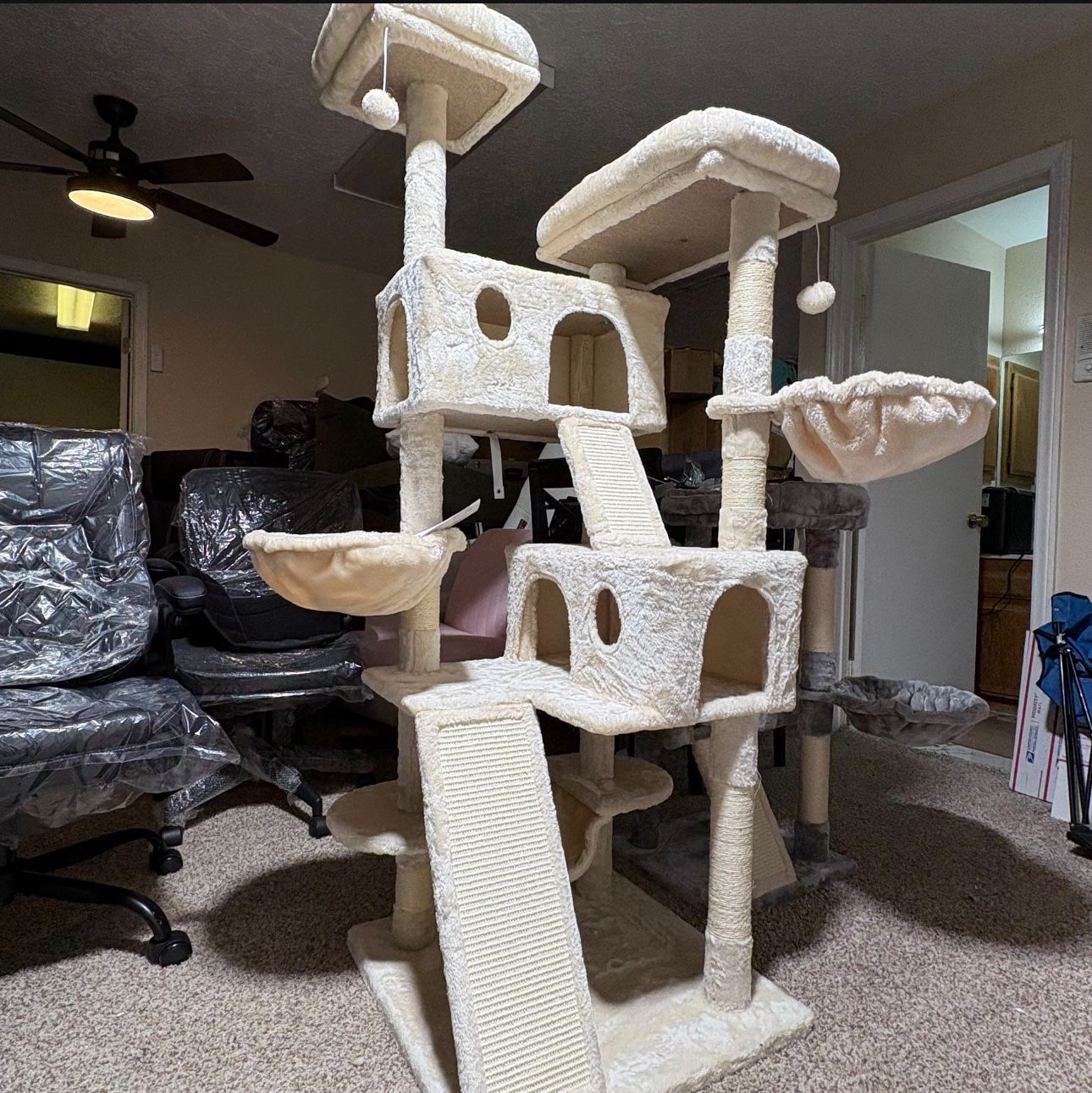 MUTICOR 66 Inches Multi-Level Large Cat Tree Tower for Indoor Big Feline/Cozy Plush Perches/Condo/Sisal Scratching Posts/Hammock and Baskets/Activity