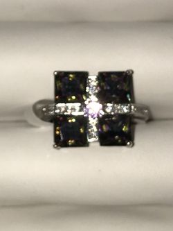 Size 7 mystic topaz in silver ring