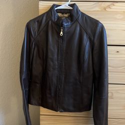Brown Leather Bomber Jacket, Brown