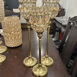 Gold crystal candle holder