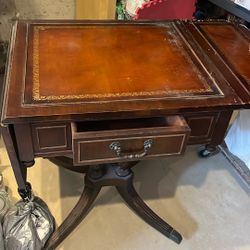 Beautiful Antique Wood Leather Table 