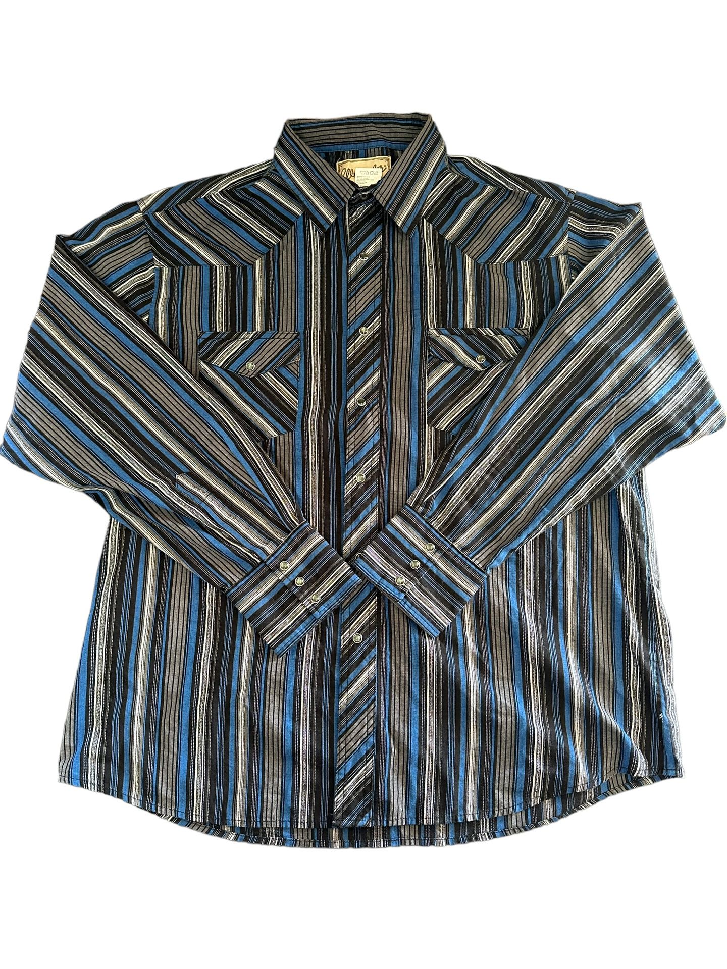 Wrangler Western Fashion Pearl Snap Shirt Mens XL Shiny Multistripe Long Sleeve