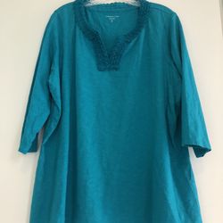 Teal Embroidered Tunic Top- 3X 24