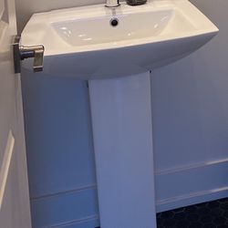 Pedestal Bathroom Ceramic Vessel Sink Round Single Faucet Hole in White