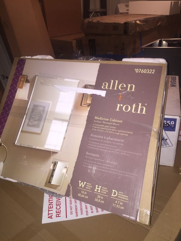 New,Allen /Roth 16"/20" bathroom medicine cabinet