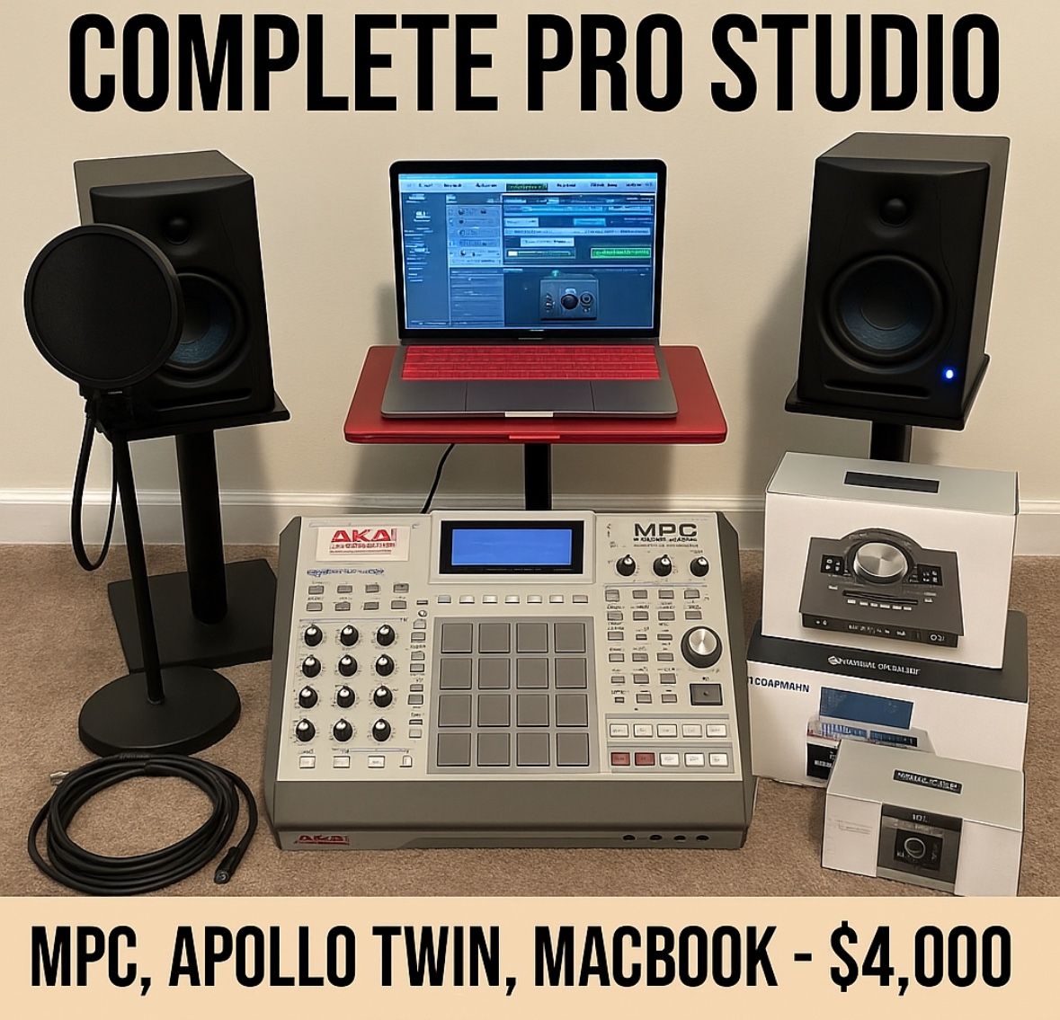 Pro Studio Setup – MPC, Apollo Twin, MacBook, Plugins – $4,000 