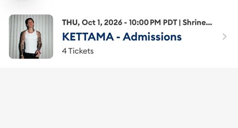 Kettama 10/1 Thursday tickets at the shrine