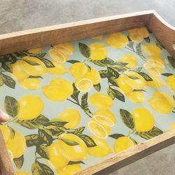 Wood Tray With Lemon Pattern $10