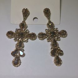 Cross Shaped Stone 14 K Gold Plated