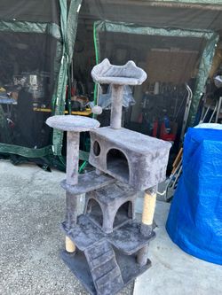 Five tier gray tall cat tree