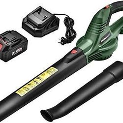 Cordless Leaf Blower, Leaf Blower with Battery and Charger, 2 X 21V 2.0Ah Small Electric Leaf Blower, 2-in-1 Portable Mini Leaf Blower & Vacuum for La