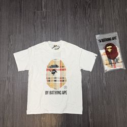 BAPE x Burberry Style Plaid Ape Head Tee White ⚪️🟤 M(Medium) & L (Large) 