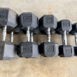Rubber Hex Dumbbell Set – 25, 35, 50, 70 & 100 lb Pairs