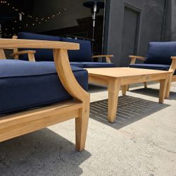 New Grade-A Teak 4-Piece Outdoor Conversation Set - Loveseat, 2 Chairs, Coffee Table - Mila by JRS Patio SD
