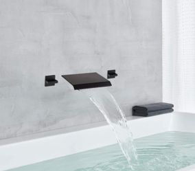 Matte Black Waterfall Tub Filler Faucet Wall Mount 2-Handle Bathtub Faucet