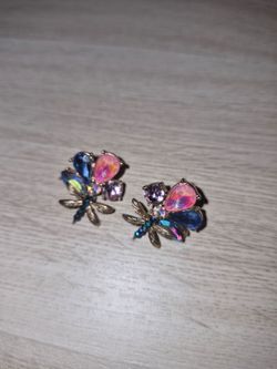 Dragonfly Crystal Cluster Stud Earrings