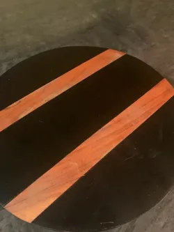 Round Black Wood Stand with Contrasting Stripes