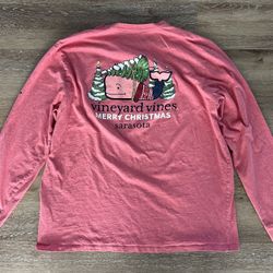 VINEYARD VINES Long Sleeve T-Shirt PINK Christmas Sarasota Men’s Size XL  