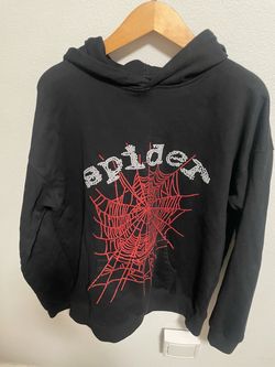 Spider Black Hooded Sweatshirt with Red Spiderweb Graphic Size Medium