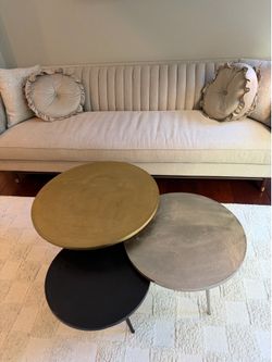 Round Metal Bunching Coffee Tables in gold, silver and bronze finish set of 3