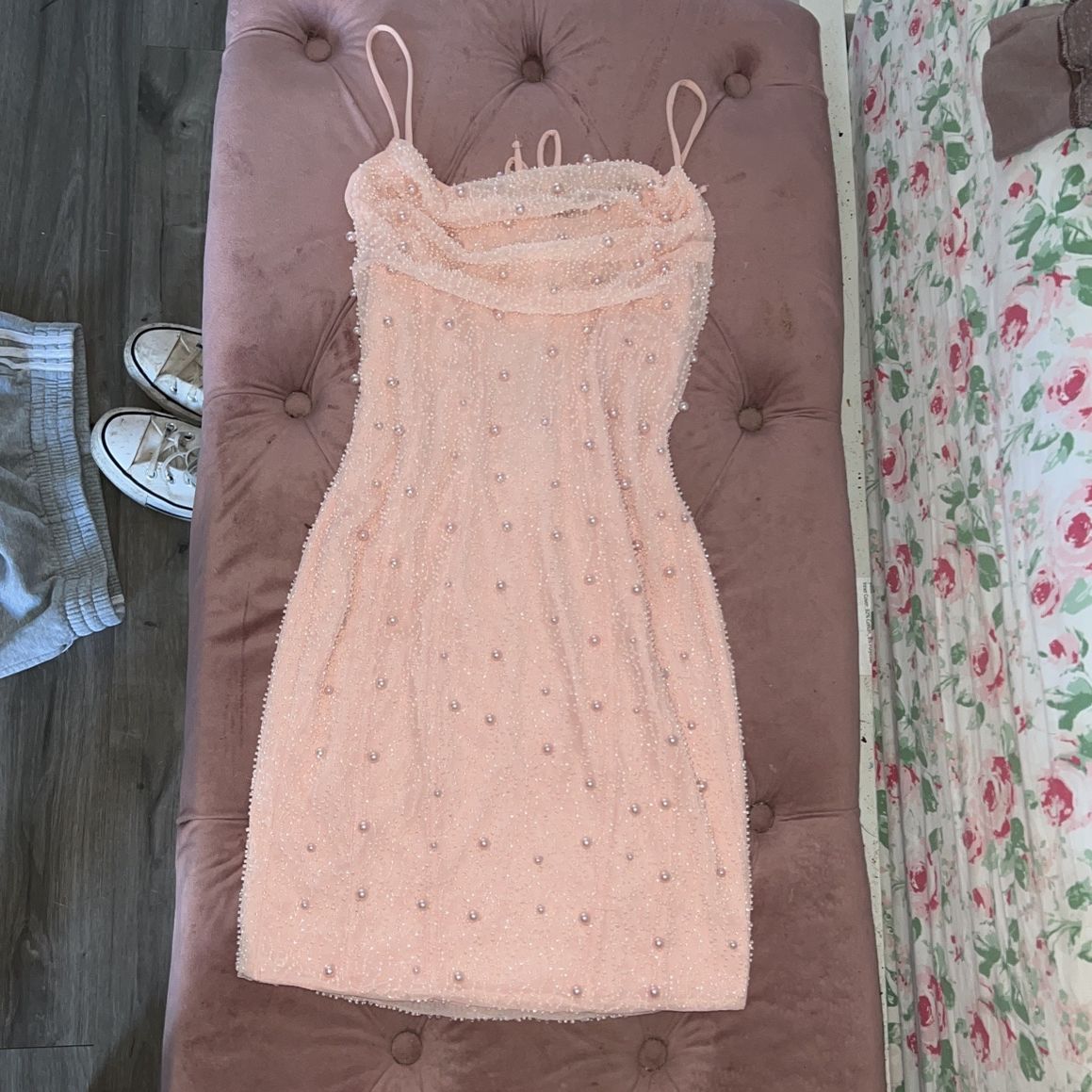 oh polly pink pearl dress Midi Dress Oh Polly Pearl Dress Oh Polly White Embellished Pearl Dress Mercari