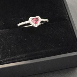 Size 6 small ruby red heart cubic zirconia sterling silver ring 