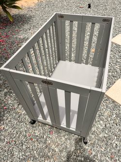Baby Infant Toddler Gray Mini Crib w/Mattress