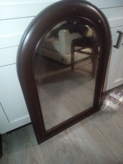 Arched Wood Framed Wall Mirror