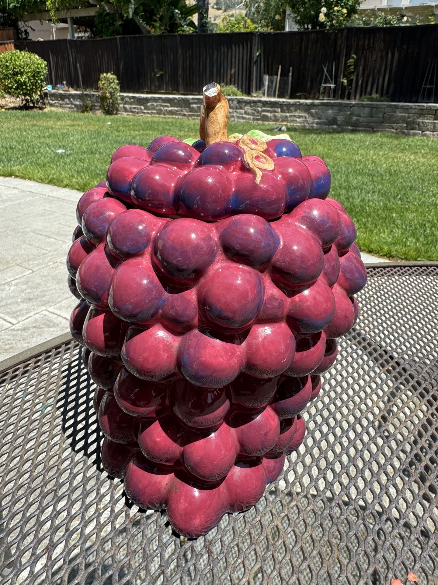 Grape Cluster Asymmetrical Cookie Jar Container Canister Ceramic Vintage