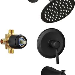 Tub Shower Faucet Set Valve Included with 6-Inch Rain Shower Head and Tub Spout Single-Handle Tub and Shower Trim Kit Matte Black Asking $50