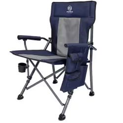 Outdoor Folding Navy Blue High Soft Back Camping Chair with Cup Holder, Carry Bag and Cooler