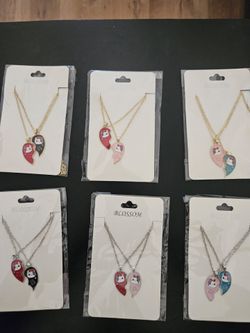 2 PC Big Sis & Lil Sis Calico Cat  heart shape  charm  necklace