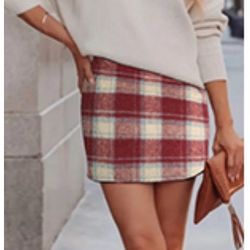 MEDIUM Womens Plaid Skirts High Waist Wool Bodycon Pencil Mini Fall Skirt with Shorts