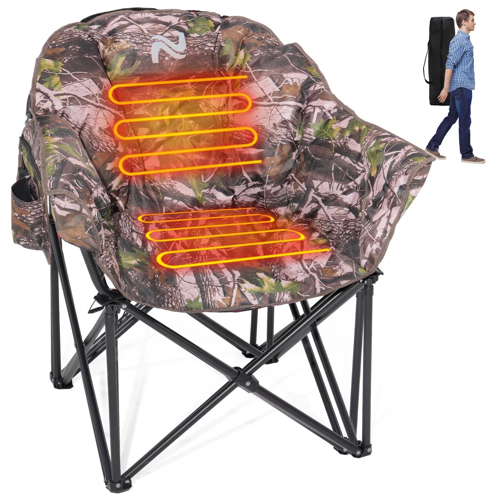 Camouflage Docred Heated Camping Chair Oversized Heated Chair Outdoor Sport w/ 3Heat Levels