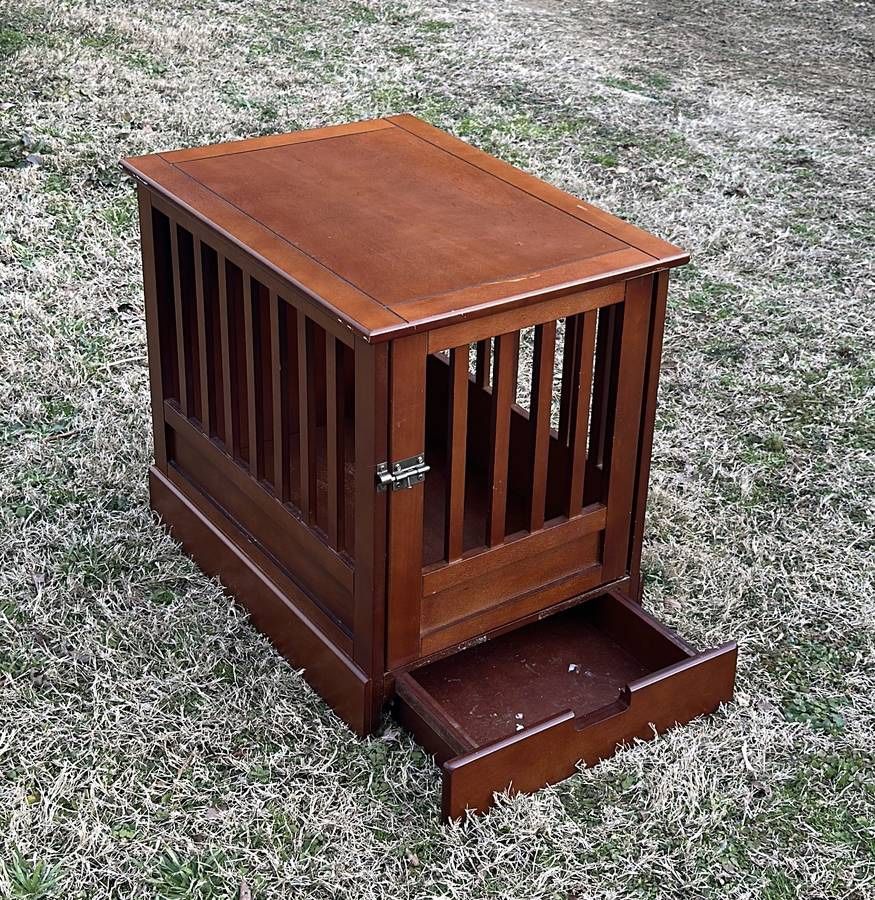 Wooden End Table Single Door Dog Pet Crate With Drawer